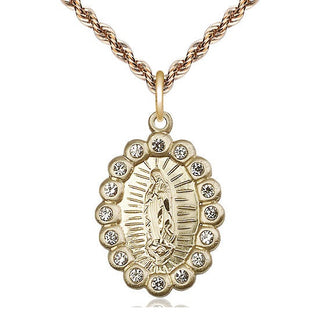 14kt Gold Our Lady of Guadalupe Medal with Crystal Swarovski stones