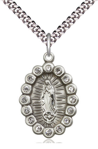 Pewter Our Lady of Guadalupe Medal with Crystal Swarovski stones Religious Jewelry