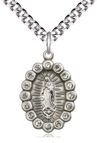 Pewter Our Lady of Guadalupe Medal with Crystal Swarovski stones Religious Jewelry