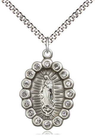 Pewter Our Lady of Guadalupe Medal with Crystal Swarovski stones Religious Jewelry