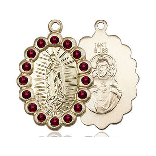 14kt Gold Our Lady of Guadalupe Medal with Garnet Swarovski stones