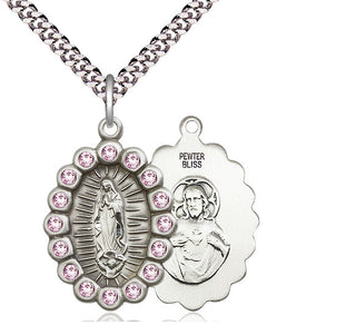 Pewter Our Lady of Guadalupe Medal with LA Swarovski stones Religious Jewelry