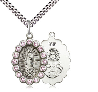 Pewter Our Lady of Guadalupe Medal with LA Swarovski stones Religious Jewelry