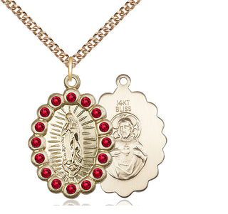 14kt Gold Our Lady of Guadalupe Medal with Ruby Swarovski stones