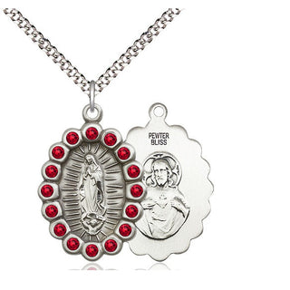 Pewter Our Lady of Guadalupe Medal with Ruby Swarovski stones Religious Jewelry
