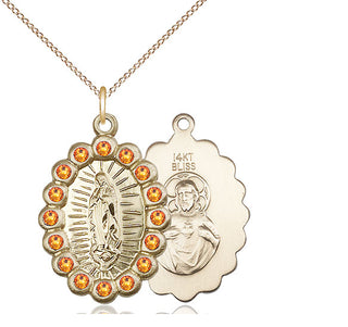 14kt Gold Our Lady of Guadalupe Medal with Topaz Swarovski stones