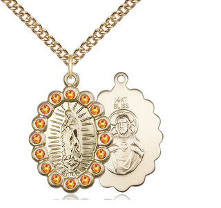 14kt Gold Our Lady of Guadalupe Medal with Topaz Swarovski stones