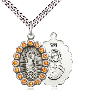 Pewter Our Lady of Guadalupe Medal with Topaz Swarovski stones Religious Jewelry