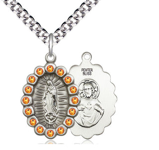 Pewter Our Lady of Guadalupe Medal with Topaz Swarovski stones Religious Jewelry