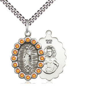 Pewter Our Lady of Guadalupe Medal with Topaz Swarovski stones Religious Jewelry