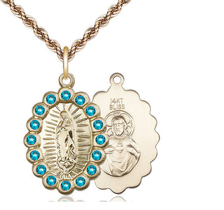 14kt Gold Our Lady of Guadalupe Medal with Zircon Swarovski stones
