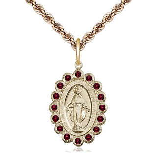 14kt Gold Miraculous Medal with Garnet Swarovski stones