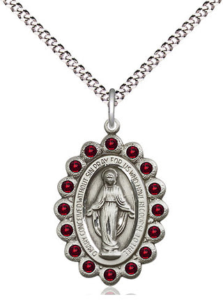Pewter Miraculous Medal with Garnet Swarovski stones Religious Jewelry