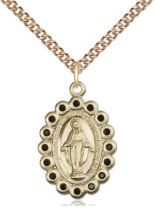14kt Gold Miraculous Medal with Jet Swarovski stones