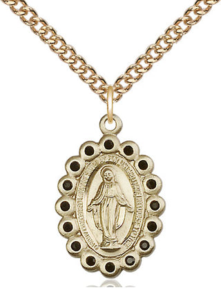 14kt Gold Miraculous Medal with Jet Swarovski stones