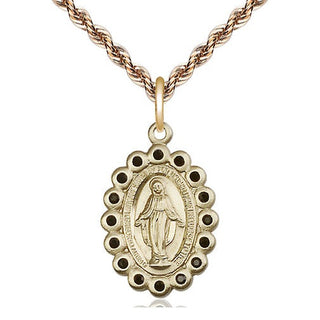 14kt Gold Miraculous Medal with Jet Swarovski stones