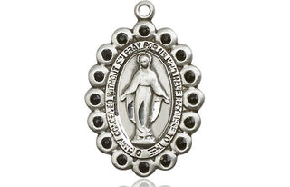 Pewter Miraculous Medal with Jet Swarovski stones