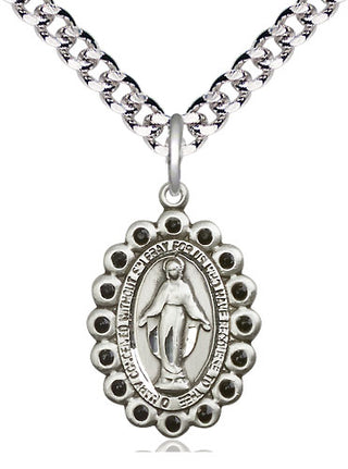Pewter Miraculous Medal with Jet Swarovski stones Religious Jewelry
