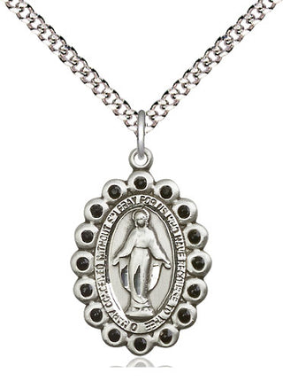 Pewter Miraculous Medal with Jet Swarovski stones Religious Jewelry