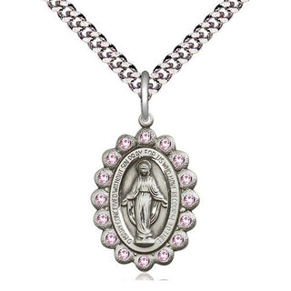 Pewter Miraculous Medal with LA Swarovski stones Religious Jewelry