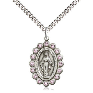 Pewter Miraculous Medal with LA Swarovski stones Religious Jewelry
