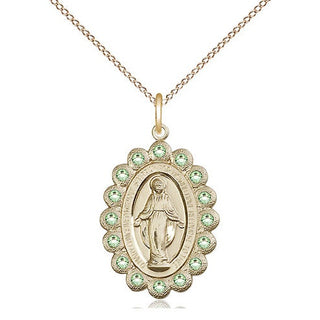 14kt Gold Miraculous Medal with Peridot Swarovski stones
