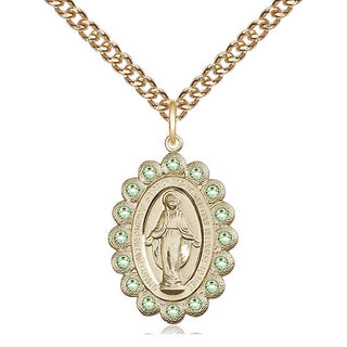 14kt Gold Miraculous Medal with Peridot Swarovski stones