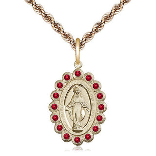 14kt Gold Miraculous Medal with Ruby Swarovski stones