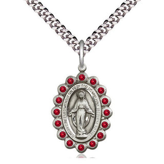 Pewter Miraculous Medal with Ruby Swarovski stones Religious Jewelry