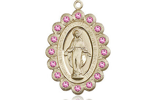 14kt Gold Miraculous Medal with Rose Swarovski stones