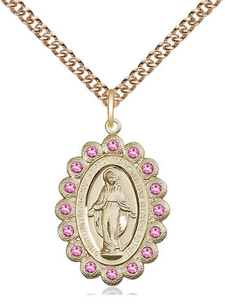 14kt Gold Miraculous Medal with Rose Swarovski stones