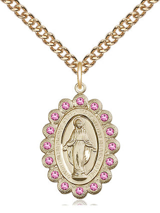 14kt Gold Miraculous Medal with Rose Swarovski stones