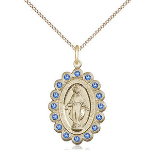 14kt Gold Miraculous Medal with Sapphire Swarovski stones