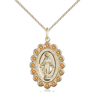 14kt Gold Miraculous Medal with Topaz Swarovski stones