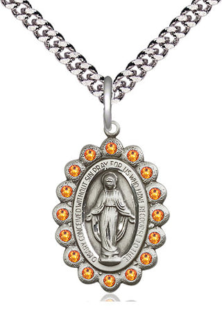 Pewter Miraculous Medal with Topaz Swarovski stones Religious Jewelry