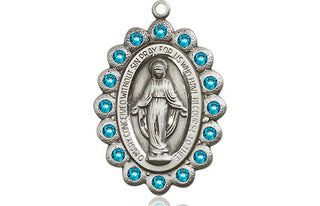 Pewter Miraculous Medal with Zircon Swarovski stones