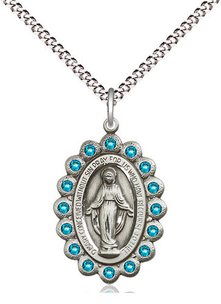 Pewter Miraculous Medal with Zircon Swarovski stones Religious Jewelry