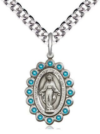 Pewter Miraculous Medal with Zircon Swarovski stones Religious Jewelry