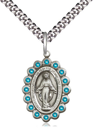 Pewter Miraculous Medal with Zircon Swarovski stones Religious Jewelry