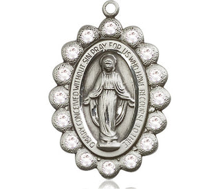 Pewter Miraculous Medal with Crystal Swarovski stones