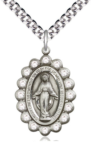 Pewter Miraculous Medal with Crystal Swarovski stones Catholic Jewelry