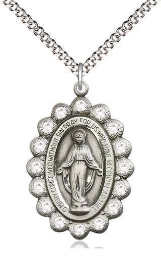 Pewter Miraculous Medal with Crystal Swarovski stones Catholic Jewelry