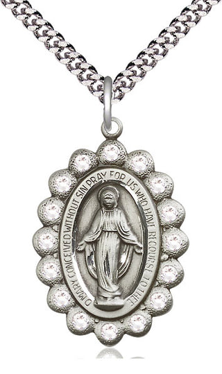 Pewter Miraculous Medal with Crystal Swarovski stones Catholic Jewelry