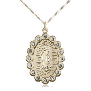 14kt Gold Our Lady of Guadalupe Medal with Aqua Swarovski stones