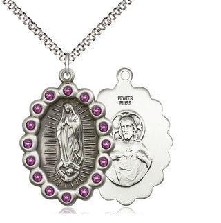 Pewter Our Lady of Guadalupe Medal with Amethyst Swarovski stones Catholic Jewelry