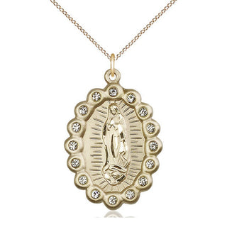 14kt Gold Our Lady of Guadalupe Medal with Crystal Swarovski stones