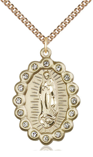 14kt Gold Our Lady of Guadalupe Medal with Crystal Swarovski stones