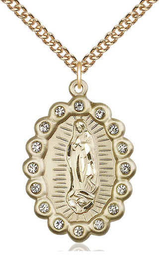 14kt Gold Our Lady of Guadalupe Medal with Crystal Swarovski stones