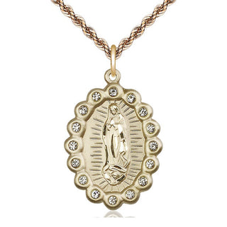 14kt Gold Our Lady of Guadalupe Medal with Crystal Swarovski stones
