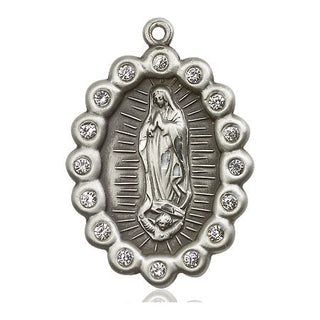 Pewter Our Lady of Guadalupe Medal with Crystal Swarovski stones